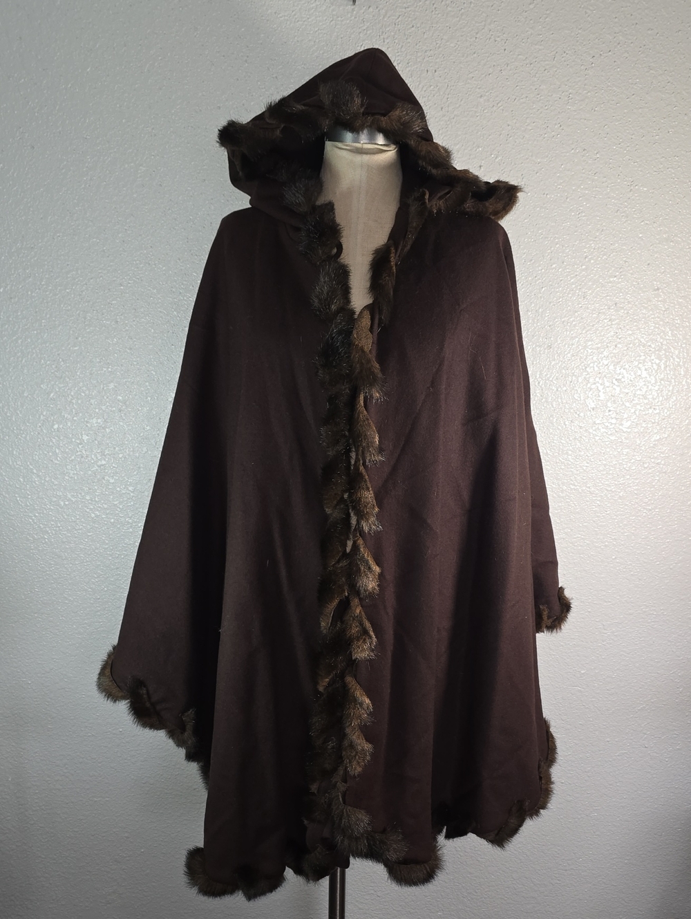 Nana Creations Brown Hooded Faux Fur Trim Poncho - Women Sweater Shrug